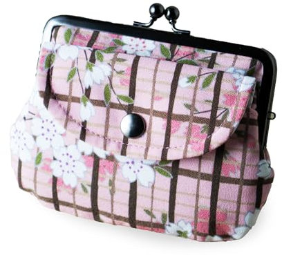 [NOREN] Japanisches Design Geldbörse mit Bügelverschluss (Sakura Koushi - Rosa) Kiss Lock/Mit Inneneinteilung Außentasche