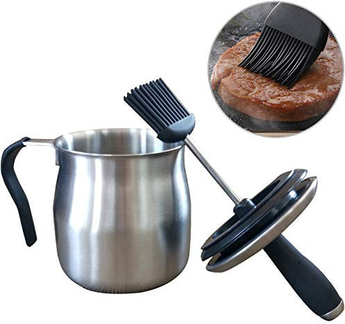 EZIK Backpinsel und Soßentopf-Set für Grill, Edelstahl-Topf/Silikon-Pinsel, Küchenutensilien zum Kochen, Grillen, Gebäck, Backen, Party, Kuchen, Desserts, spülmaschinenfest