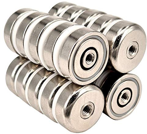 Neodym Magnet mit Gewinde Bohrung - Extra Starke Topfmagnete D 16 mm - 5 KG Zugkraft - Flachgreifer Rund mit M4 Gewindebohrung Innengewinde (20mm - M4-12KG, 20 Stück)