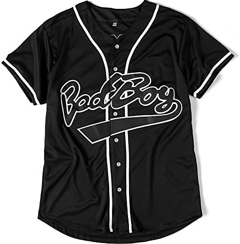 Bad Boy 10 Baseball Trikot, 90er Jahre Hip Hop Männer Kleidung für Geburtstagsfeier, Club und Pub Kleid, Schwarz, XX-Large