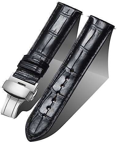 BINLUN Bracelet de Montre en Cuir Crocodile Véritable Bracelet Montre Alligator pour Homme Femme Boucle Deployante à Libération Rapide 3 Couleurs Classic Chic 18mm 19mm 20mm 21mm 22mm 24mm