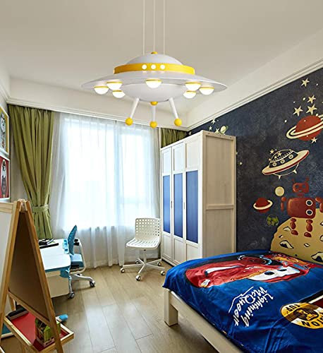 LED-Pendelleuchte Kinderzimmer Dimmbar Kreativ UFO Design, Hängelampe Kinder Schlafzimmer mit Fernbedienung, Deckenbeleuchtung Modern Rund Metall Acryl Deko Kinerlampe Kronleuchter Höhenverstellbar