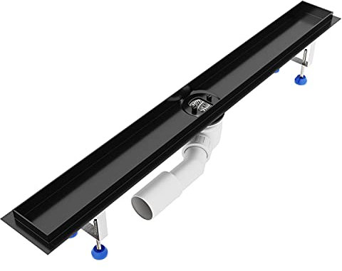 Grundkörper-SET für Duschrinne 60 cm AQUABAD® SDS Schwarz Matt aus Edelstahl inkl. Haarsieb/Viega Ablauf waagerecht - Abgang mittig (Ohne Abdeckung - separat erhältlich)