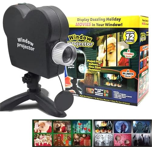 Halloween Window Projector,Christmas Led Holographic Projection Lamp,12 Movies,Used for Halloween Outdoor Garden Decoration Family Outdoor Party