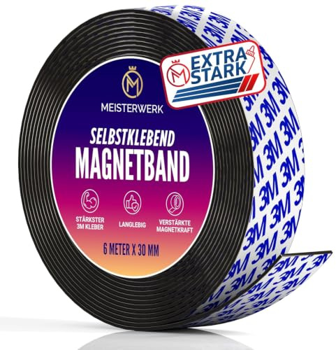 MEISTERWERK Magnetband selbstklebend I Bester Halt durch stärksten Marken-Kleber I Magnetband mit idealer Magnetkraft durch Anisotropic Material I Elastische Magnetstreifen erleichtern zuschneiden