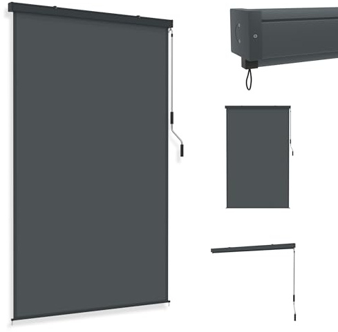 YRHome Senkrechtmarkise 160x250cm Außenrollo Sonnenschutz Balkonrollo Balkonmarkise Vertikalmarkise Sichtschutz Windschutz Rollo Aluminium mit Handkurbel & Montageset für Balkon & Terrasse Anthrazit