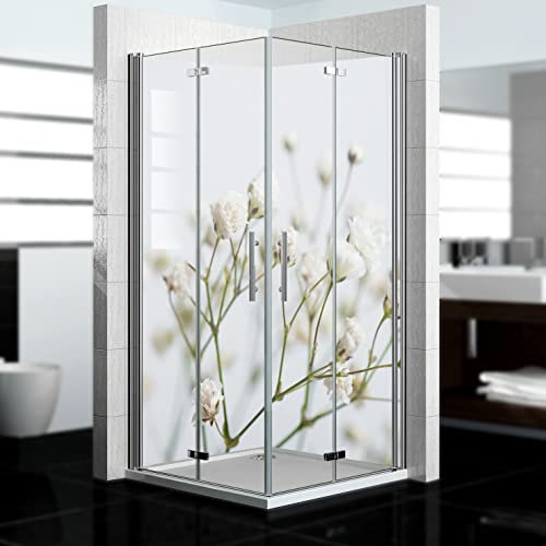 dedeco Eck-Duschrückwand wasserfest Motiv: Blumen V4, 2 x 100x210 cm, als Badrückwand zum Fliesenersatz, als Dekorwand, Wandverkleidung und Duschplatte aus Aluminium - Made in Germany