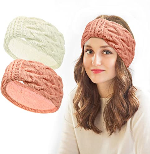Hymarvo Stirnband Damen Winter, 2 Stück Frauen Gestrickt Fleece Warmes Elastische Haarband, Kinder Mädchen Winter Stirnband Gefüttert Ohrenschutz Ohrenwärmer Haarbänder Verdicken