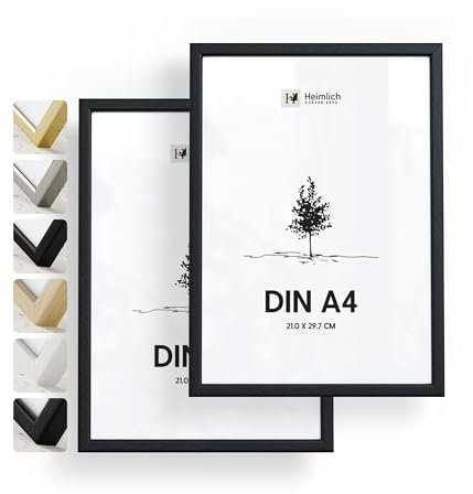 Heimlich double pack (2 pcs.) Picture Frames Wood - with Shatterproof Acryl Glass - DIN A4 (21x29,7cm), Black