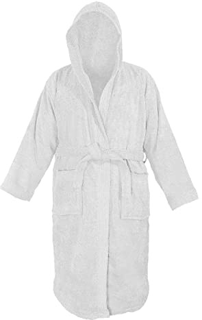 Sapphire Collection Men's and Ladies Unisex 100% Egyptian Cotton Terry Towelling Hooded Shawl Collar Bathrobe Spa Gym Bath Towel Robe Size Large/Extra Large (White)
