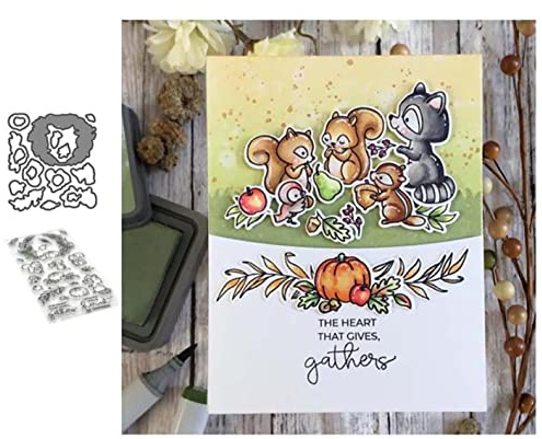 Qoiseys Ernte im Herbst Stempel und Stanzschablonen Set,Clear Stempel und Stanzen Set Basteln Prägeschablone,Silikonstempel Metall Die Stanzen für DIY Scrapbooking Fotoalbum
