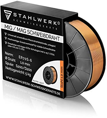 STAHLWERK MIG/MAG Schweißdraht Ø 1,0 mm, Stahl SG2 ER70S-6, auf 5 kg S200/D200 Drahtrolle mit 50 mm Dorn, universell einsetzbar