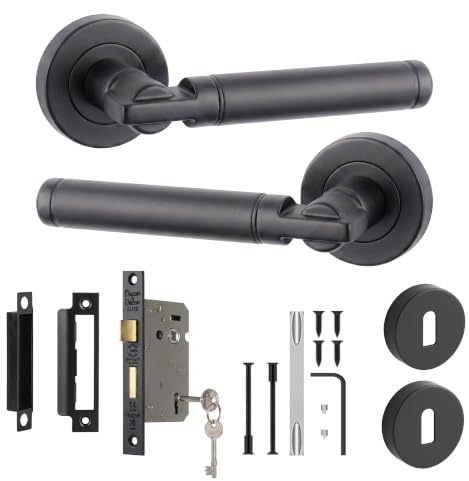 Decoranddecor Matt Black Door Handles Internal, Fire Rated Lock and Keys | Black Door Handle with Key Set, Fire Rated Lock and Key, Lockable Bedroom Study Door, Interior Lever Handles, Home Renovation