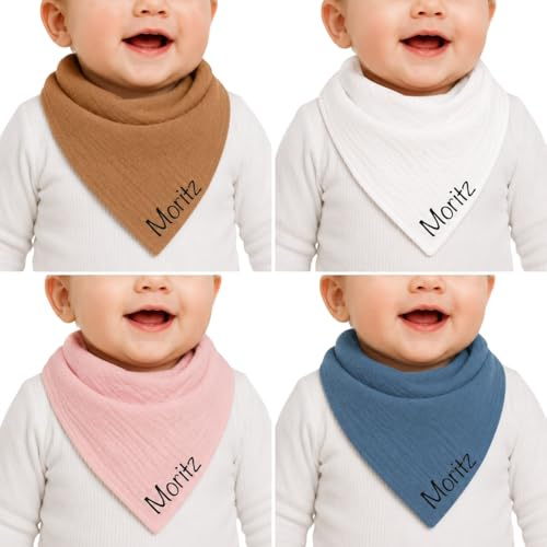 Musselin Halstuch Sabbertuch personalisiert mit Namen personalisiertes Babygeschenk mit Wunschnamen Geschenk zur Geburt