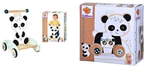 Eichhorn - Panda Linie - Schiebe-Lauflernwagen, teilmontiert & - Nachziehtier, Panda mit Geräuschen und Bewegung, 15 cm lang, aus Birkenholz, ab 1 Jahr