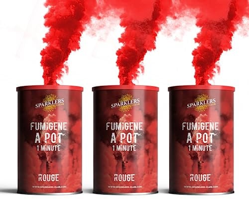 SPARKLERS CLUB Lot de 3 Fumigènes en Pot 1 MINUTE couleur Rouge - Allumage à mèche, durée 60 secondes, fumigene couleur à poser au Sol - fumigene pot au sol Catégorie F1 - LIVRAISON 24/48H