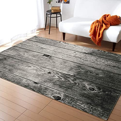 ZONOKI Vintage Baumstammbrett Aus Antikem Holz Teppich, Traditionelle, Graue, Geometrische Holzlatten Im Used-Look Großer Teppich - für Wohnzimmer, Schlafzimmer, Esszimmer - 140 x 200 cm