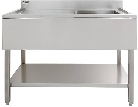 Gastro Profi Spültisch Edelstahl Gastrospüle Spülbecken 1 Becken Rechts Restaurant Küche Bar Abtropffläche Freistehend Untere Ablage Aufkantung 90 x 120 x 60cm GRATIS Sieb-Stöpsel
