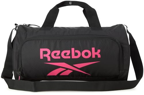 Reebok Duffle Bag – Uni, leicht, Fitnessstudio, Sport und Reisen, Handgepäck, Wochenendtasche für Damen und Herren, Schwarzes Perth mit pinkem Logo, Einheitsgröße