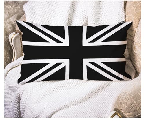 EKOBLA Kissenbezug mit britischer Flagge, Union Jack, schwarz, weiß, britisches Nationalbanner, Leinen, Holz, dekorativer Kissenbezug für Bett, Sofa, länglich, rechteckig, 30,5 x 50,8 cm