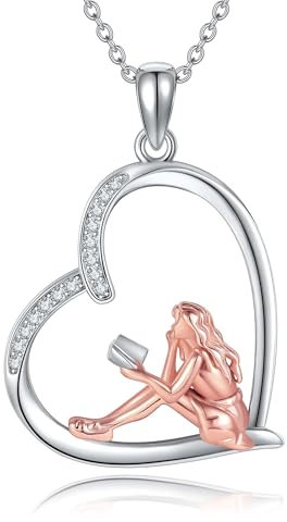 JERWLI Leer amantes regalos libro cadena de plata de ley 925 collar de lectura joyas regalo de graduación para damas mujeres niñas hija estudiante lector club de lectura empleado bibliotecario ratón