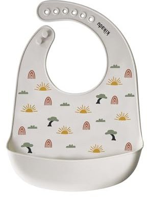 kikadu Silikon Lätzchen Giraffe Natur - Kindergeschirr, BPA-frei, mit niedlichen Aufdrucken