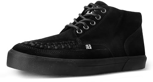 T.U.K. Mid Top Creeper Sneaker - Herren & Damen Schuhe - Farbe Black Suede - Puck, Goth und Rocker Style Leder und Wildleder Schnürschuhe - Größe 45