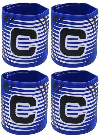 Qimoo 4Pcs Blue Soccer Armband, Adjustable Sports Captain C Arm Band for Youth and Adult