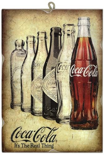 KUSTOM ART Tableau quadrillage série publicitaire rétro vintage Coca Cola impression sur bois 25 x 18 cm.