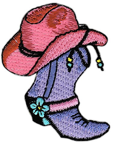 Western Hut Stiefel Aufnäher zum aufbügeln oder aufnähen Bügelbild Aufbügler für Kleidung gestickter Bügelpatch Applikation Cowboy Patch Größe 6,0 x 4,7 cm