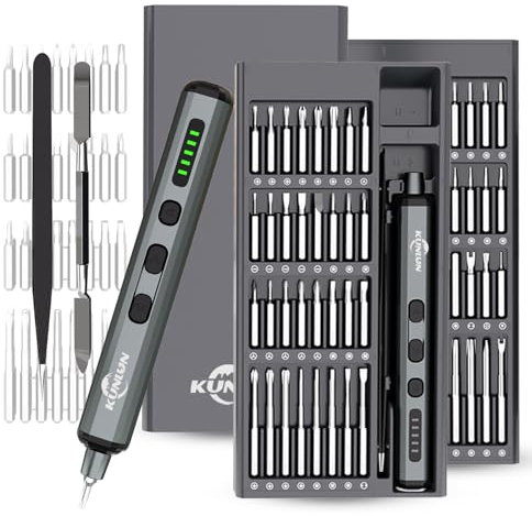 KUNLUN Electric Screwdriver Set, 72 in 1 Precision Cordless Rechargeable Mini Screwdriver Set with 64 Magnetic Bits S2 Steel with Led Light, Small Electric Screwdriver for Laptop Watch Camera Repair