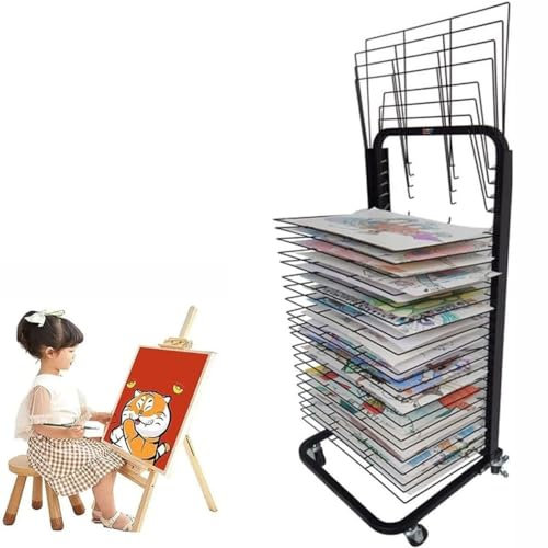 CYMYYDS Mobiler Kunst-Trockenständer, Metall-Kunstwerk-Farbtrockenständer, A3-Papier, Stapelbarer Kunst-Aufbewahrungsständer, Für Kunststudios Und Klassenzimmer, Malhandwerk,30-Layers