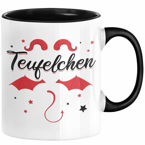 Teufelchen Tasse Geschenk für Frauen Teufel Kaffee-Becher (Schwarz)