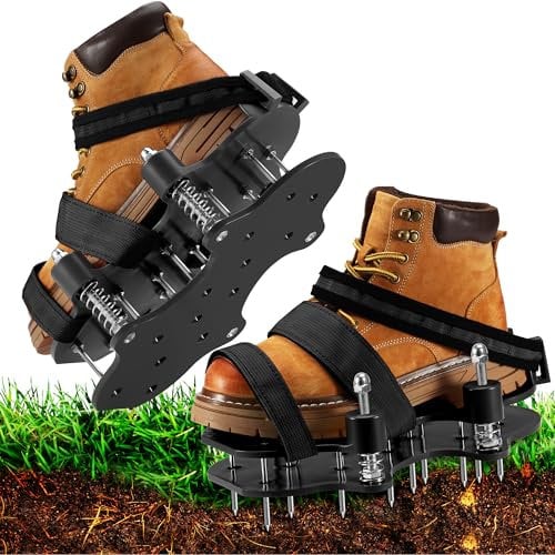ZDDGNN Scarpe Scarificatrici da Prato con Base a Molla Scarpe Chiodate per Prato Scarpe per Aerazione Prato Scarificatore Arieggiatore Manuale Aeratore Giardino(Nero)