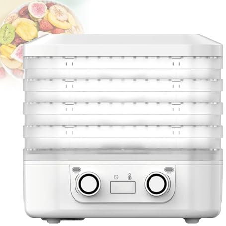 Déshydrateur Alimentaire 5 Plateaux, Déshydrateur 500 W For Herbes, Déshydrateur De Viande For Viande Séchée, Contrôle De Température 158 °F, Minuterie 48 Heures, Déshydrateur For Fruits, Légumes (Co