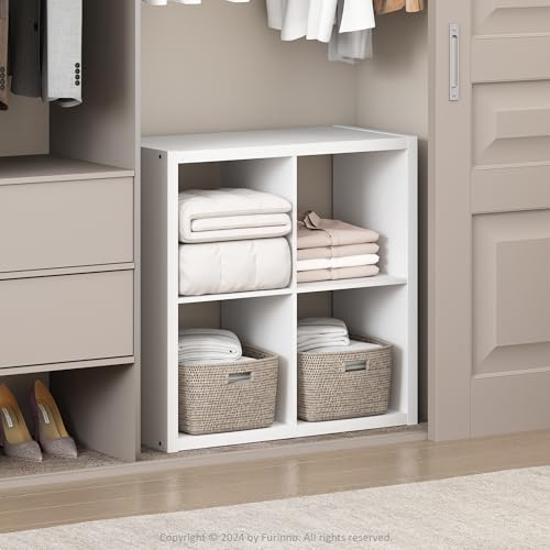 Furinno Cubic Offenes Rückwand-Multifunktionsregal für Kleidung & Schrankaufbewahrung, 4-Fächer, Weiß