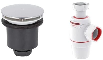 Wirquin 30723746 Bonde de douche Tourbillon à sortie verticale pour receveurs ø90 avec dôme en ABS, chromé, Gris & 30722158 Siphon de lavabo Néo Air Ø32 zéro fuite, blanc