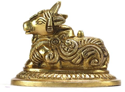 ASHIRWAD Nandi Messing Idol Statue Skulptur Murti Gott des Yoga Shiva Vahan Bull (Nandi-07)