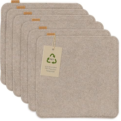Miqio Design Filz Sitzkissen eckig mit Antirutschnoppen | 35cm | 6er-Set | Indoor und Outdoor | Nachhaltig aus recycelten PET Flaschen | Waschbare Stuhlkissen rutschfest | Beige