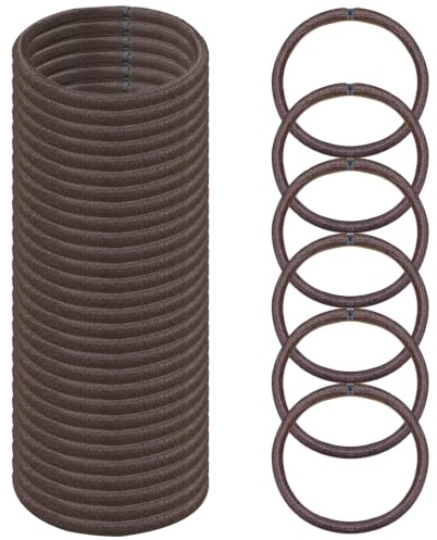 Brown Hair Bands 4mm Hair Ties Bobbles Thick Elastics Hairbands 50 Pcs | HXC Brown Hair Bobbles for Thick Hair No Damage No Metal Soft Ponytail Holders for Women Girls Kids Men