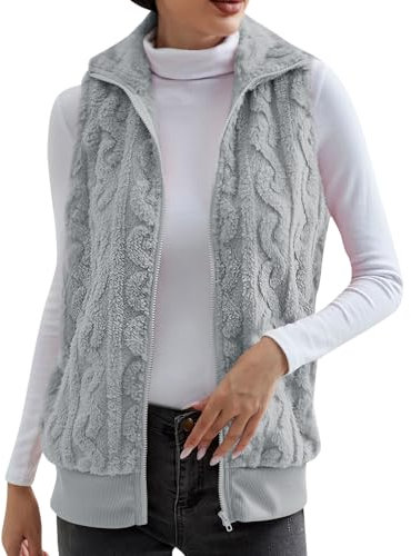 WIndsfinr Gilet in pile da donna, senza maniche, con cappuccio, elegante, cardigan da donna, taglie forti, gilet per abbigliamento streetwear, Grigio, L