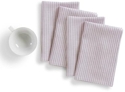 Solino Home Gestreifte Leinenservietten, 50,8 x 50,8 cm, 100 % reines Leinen, rosa und weiß, Stoffservietten, 4 Stück, für Frühling, Ostern, schmale Streifen, handgefertigt und maschinenwaschbar