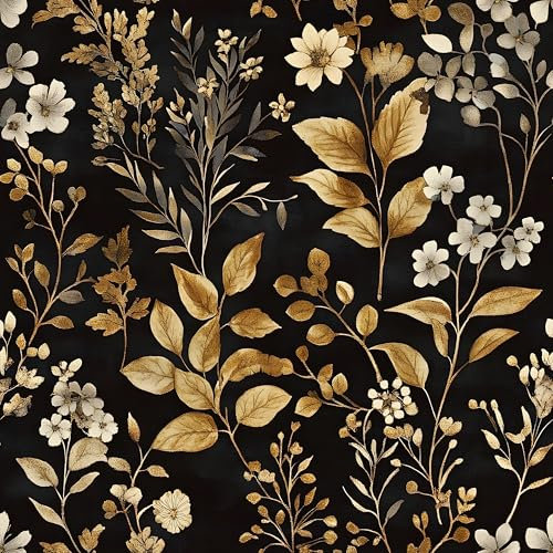 SOEWIOU Dark Background Floral Leaf Peel and Stick Wallpaper,44.5×300cm Vintage Bohemian Leaves Wallpaper Bedroom Livinroom Kitchen Bathroom Waterproof Self Adhesive Vinyl Wallpaper