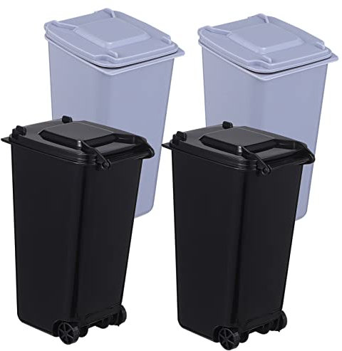 WATIIFUFU Mini Trash Can Set of 4 Lid Desktop Wheelie Bins Small Waste Bin for Office Multi-Purpose Pencil Holder Tabletop Organiser