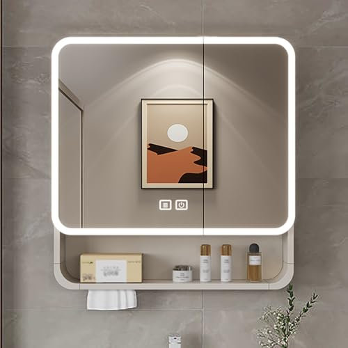 Wandschrank Für Badezimmer, Badezimmerschrank Mit Türen, Spiegelschrank, Wandschrank, Schrank Mit Spiegel, Mit Regal, Modern, Viel Stauraum, Für Badezimmer, Waschbecken(Beige,70*70cm/27.5*27.5in)