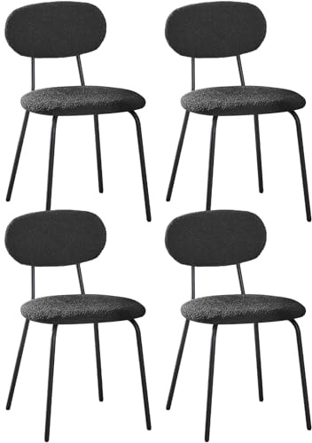 ANVOFONG Sillas de Comedor Pack de 4,Silla de Cocina de Tela Teddy,Sillas Salon Apilable,Adecuado para Comedor,Cocina,Dormitorio,Sala de Recepción-Negro