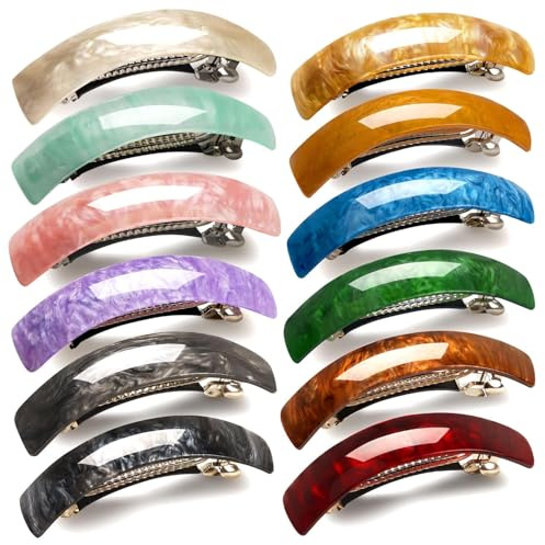 JOYOYO 12 Pcs Hair Barrettes for Women Elegant Barrette Hair Clips Retro French Design, Acrylic Hair Slides Automatic Clamp Hair Clips