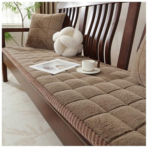 Plüsch Sofa Bezug Sofa Bezug 1 2 3 4-Sitzer, Sofaschoner rutschfest Sofa Überzug Ecksofa Waschbar Couchschoner Dicker Rutschfestes Fensterkissen(Braun,50x150cm)