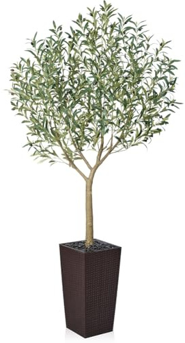 VeriNatural Olivier Artificiel 210 cm - Plante Artificielle Intérieur Décorative avec Pot Conique Marron, Protection UV - Fausse Plante Verte Maison Salon Bureau Jardin Extérieur, VN156