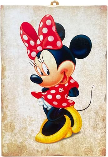Disney Wandbild, Minnie Maus, Serie Cartoon-Figuren, Druck auf Holz, aus MDF, 25 x 18 cm.